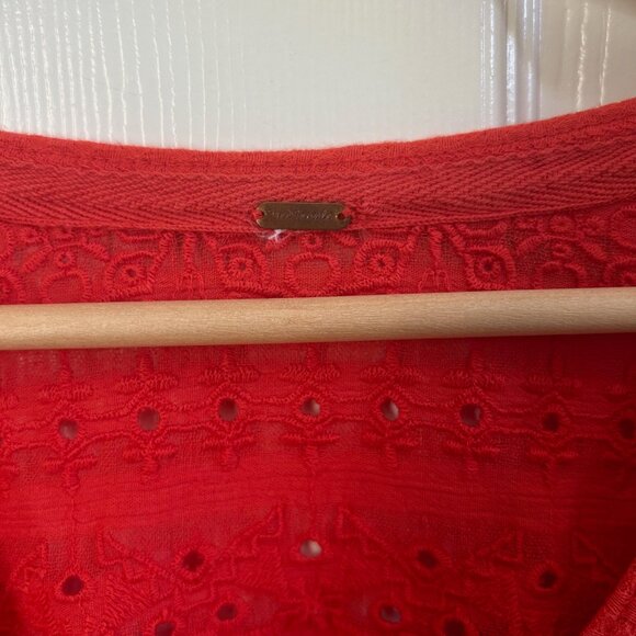 Free People Shirt Parisian Nights Blouse Bell Sleeve Top Vermillion SZ Small - Picture 6 of 7